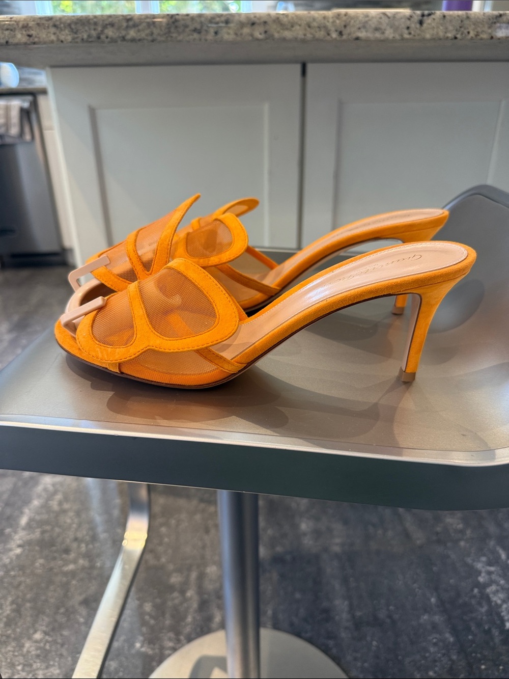 NIB Gianvito Rossi Orange suede and mesh Butterfly Slide  70mm Mules - Picture 3 of 11